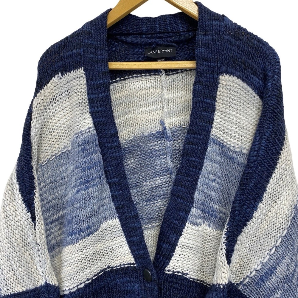 Lane Bryant Plus One Size Blue Stripe Wool Blend Cardigan Sweater Onesz